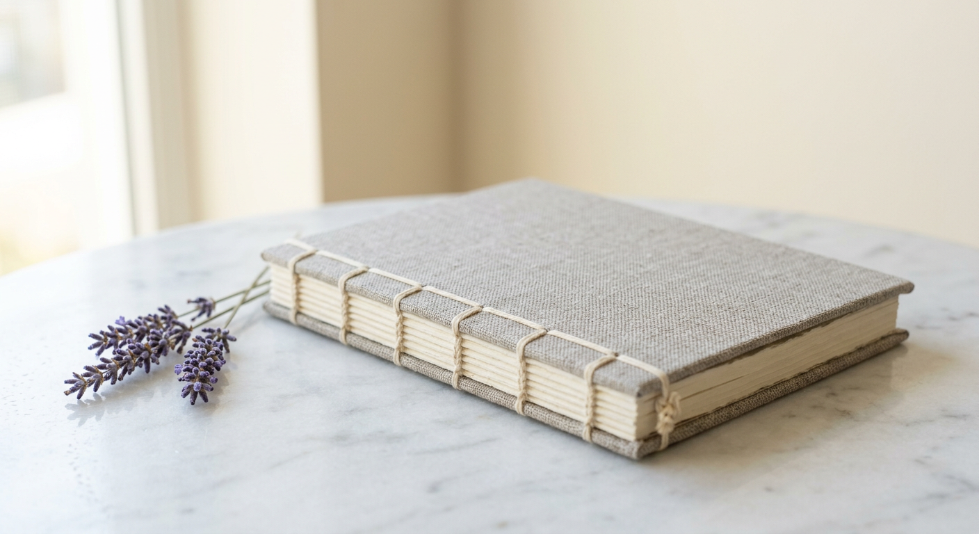 Carnet Brume en lin naturel, reliure japonaise