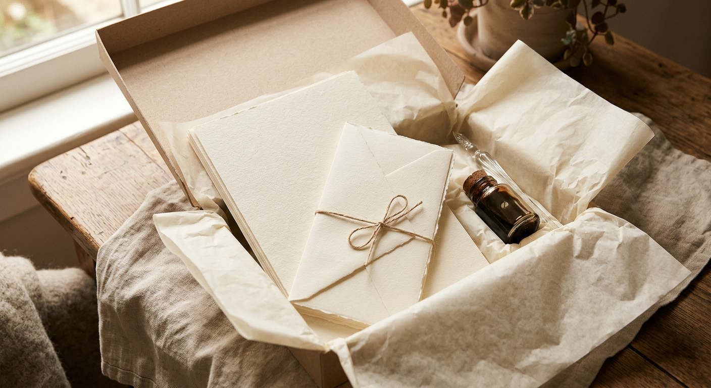 Coffret de correspondance avec enveloppes et papier à lettres