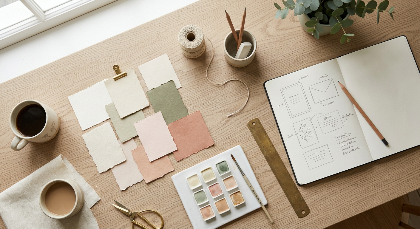 Espace de travail d'un designer papetier