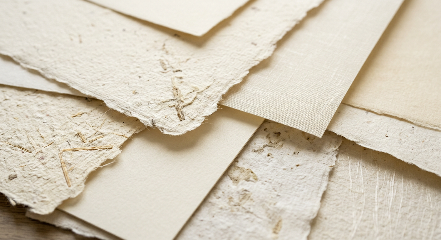 Textures de papiers nobles : coton, vélin, vergé